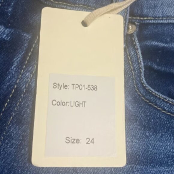 LETTER TO JULIET Women's Cropped Distressed & Tapered Blue Denim Jeans Size 24 - Picture 9 of 9